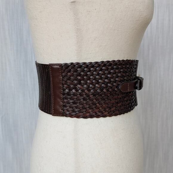 MICHAEL Michael Kors Brown Leather Braided Wide Waist Belt, Size XS/S - Picture 2 of 9